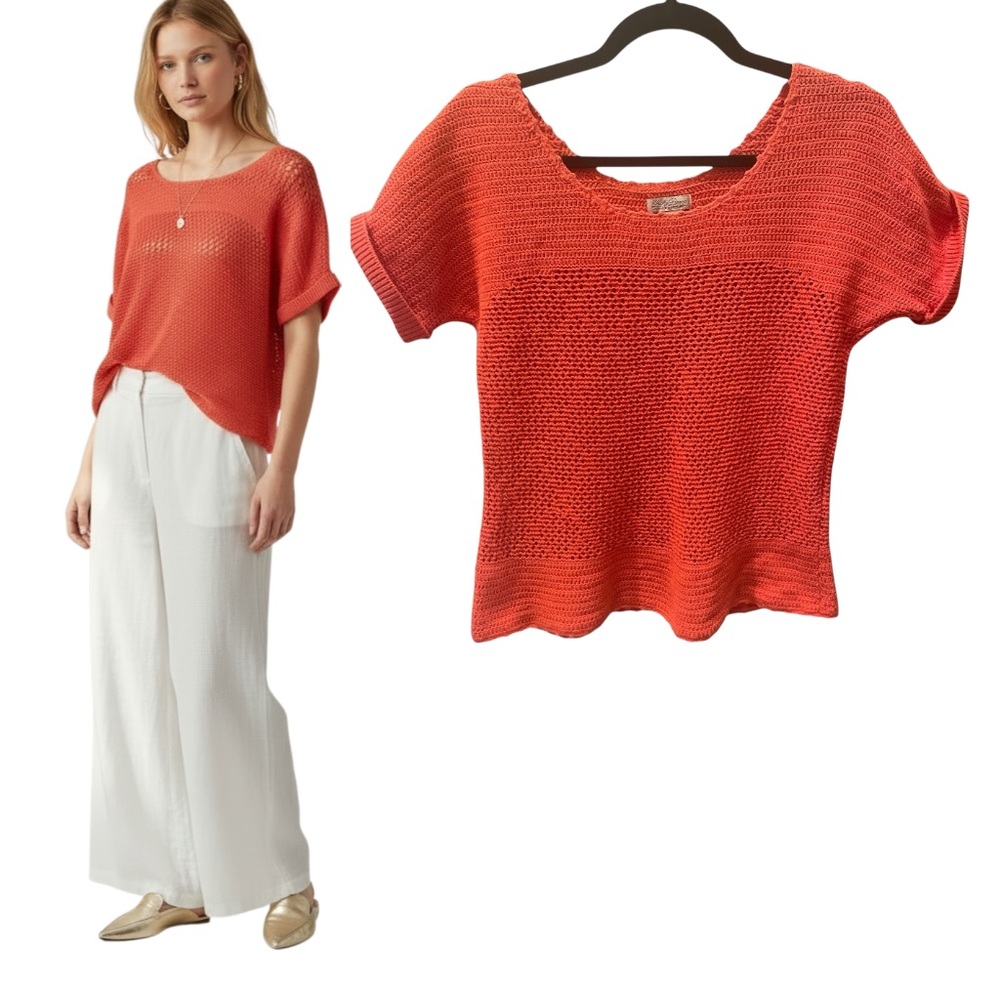 Lucky Brand Coral Crochet Knit Top XS | Cottagecore, Feminine, Soft Knit Top